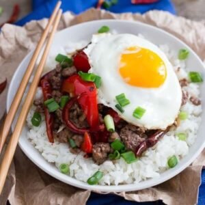 Beef Kofty (3) with (1) egg, Zeera Rice Plow
