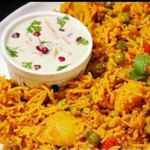 Yellow Rice Plow with Aaloo + Raita